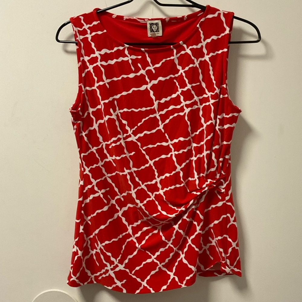 Striking Anne Klein Red & White Cool Polyester Elastane Blend Sleeveless Top!